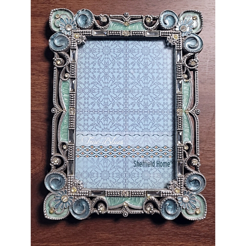 Sheffield Home Vintage Decorative Frame - Silver Green Blue with Crystal Accents